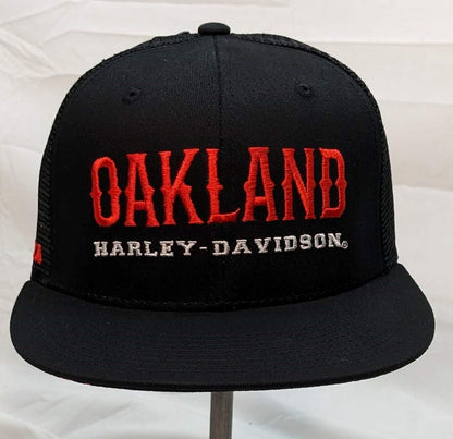 Oakland Harley-Davidson Ballcap - Red Trucker style with Oakland brim